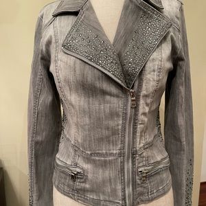 NWT gray denim jacket with sparkles